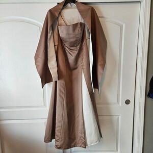 Michaelangelo Strapless Prom Dress Size 10 Gown Brown Beaded Formal Y2K Floral